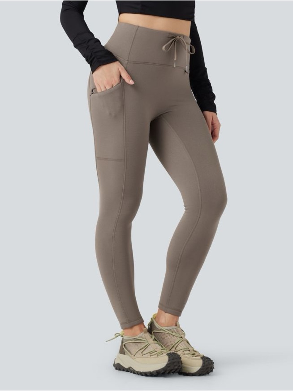HALARA High Waisted Drawstring Fleece 7/8 Hiking Leggings with Pocket